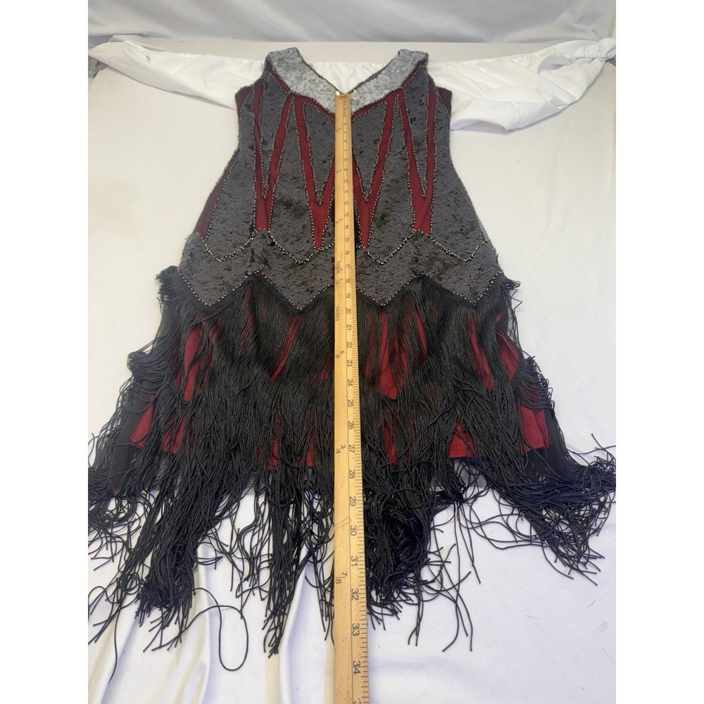 J Flapper Gatsby Dress Size S Black Red Beaded Fringed 1920's FUN DAISY Prom Fo - Picture 4 of 7